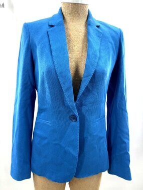 $455 New Massimo Dutti Coral Blue Wool Blend 1 Button Fitted Blazer Jacket Sz 4